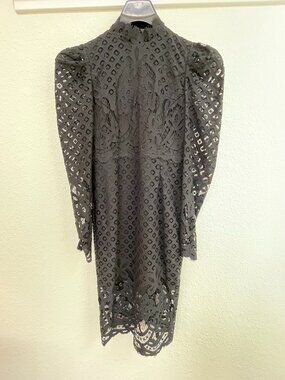 Bardot Black Lace Long Sleeve Dress/midi SZ 2